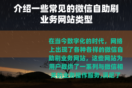 介绍一些常见的微信自助刷业务网站类型