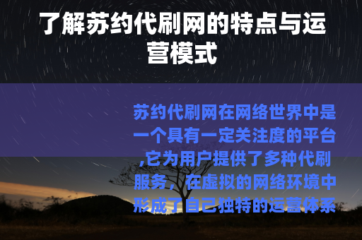 了解苏约代刷网的特点与运营模式