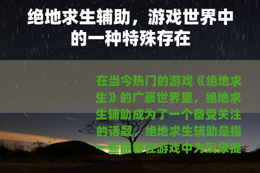 绝地求生辅助，游戏世界中的一种特殊存在