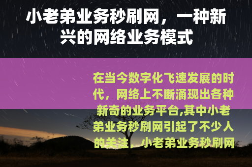 小老弟业务秒刷网，一种新兴的网络业务模式