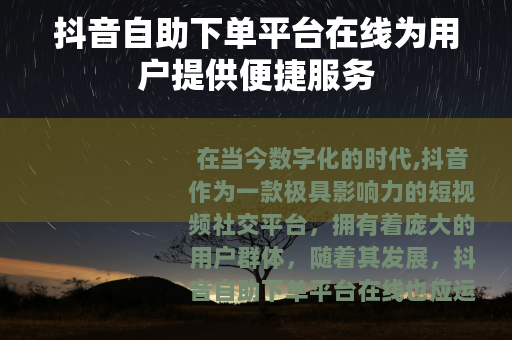抖音自助下单平台在线为用户提供便捷服务