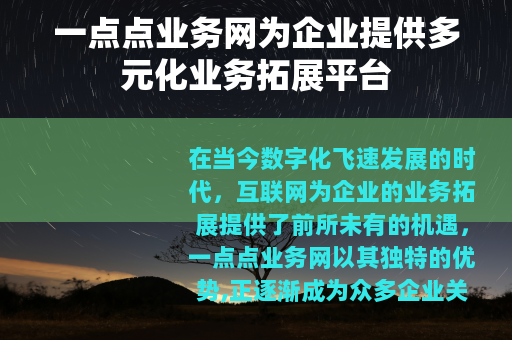 一点点业务网为企业提供多元化业务拓展平台