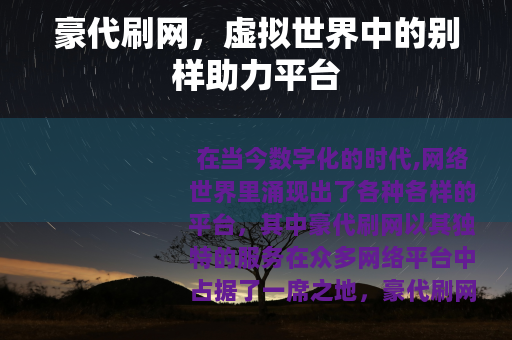 豪代刷网，虚拟世界中的别样助力平台