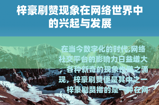 梓豪刷赞现象在网络世界中的兴起与发展