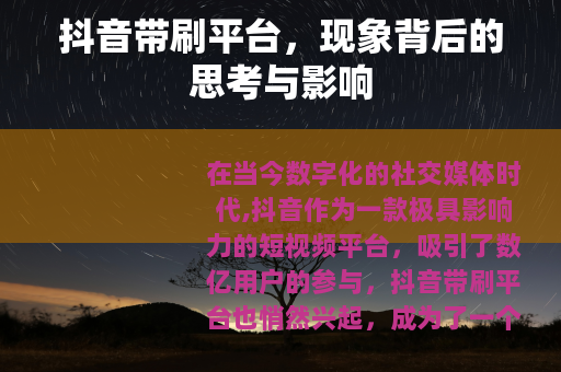 抖音带刷平台，现象背后的思考与影响