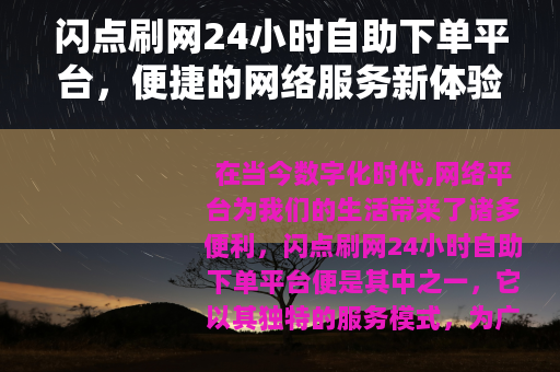 闪点刷网24小时自助下单平台，便捷的网络服务新体验