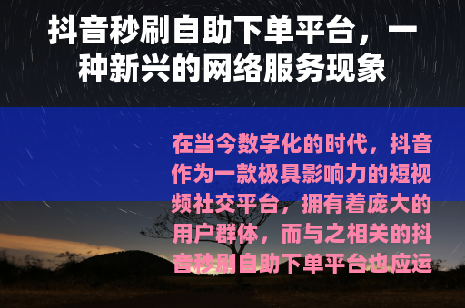 抖音秒刷自助下单平台，一种新兴的网络服务现象