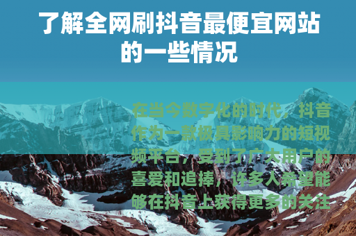 了解全网刷抖音最便宜网站的一些情况