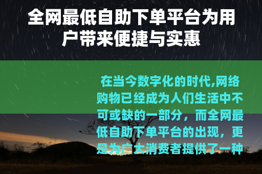 全网最低自助下单平台为用户带来便捷与实惠