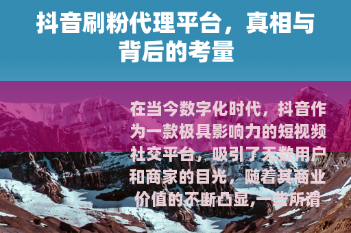 抖音刷粉代理平台，真相与背后的考量