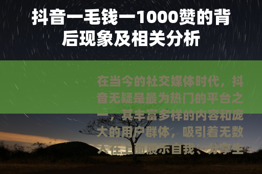 抖音一毛钱一1000赞的背后现象及相关分析