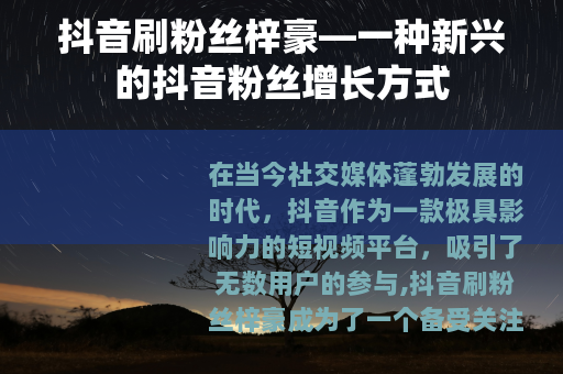 抖音刷粉丝梓豪—一种新兴的抖音粉丝增长方式