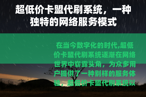 超低价卡盟代刷系统，一种独特的网络服务模式