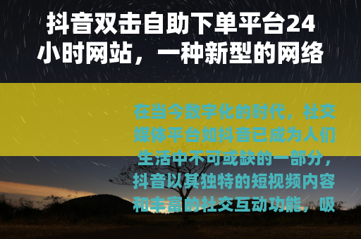 抖音双击自助下单平台24小时网站，一种新型的网络营销方式