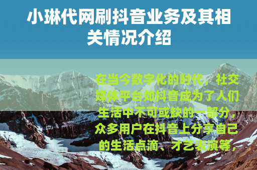 小琳代网刷抖音业务及其相关情况介绍