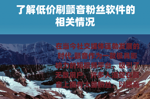 了解低价刷颤音粉丝软件的相关情况