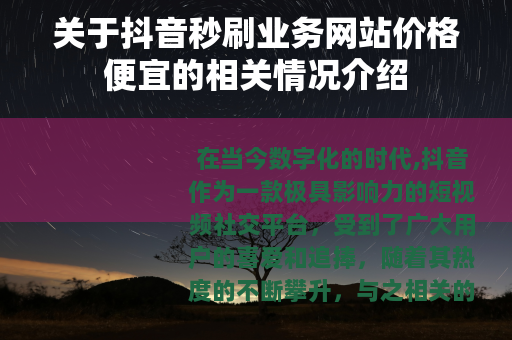 关于抖音秒刷业务网站价格便宜的相关情况介绍