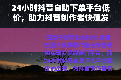 24小时抖音自助下单平台低价，助力抖音创作者快速发展