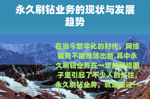 永久刷钻业务的现状与发展趋势