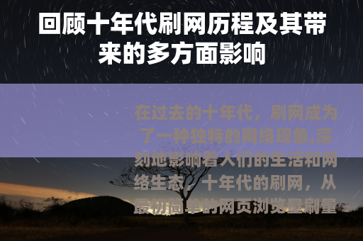 回顾十年代刷网历程及其带来的多方面影响