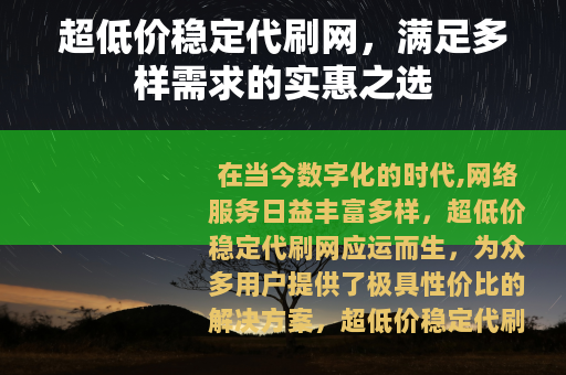 超低价稳定代刷网，满足多样需求的实惠之选