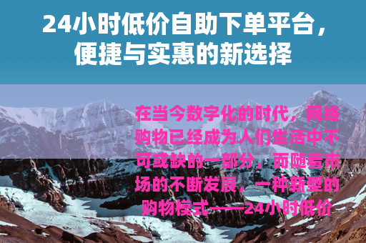 24小时低价自助下单平台，便捷与实惠的新选择