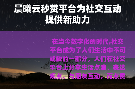 晨曦云秒赞平台为社交互动提供新助力