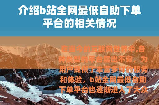 介绍b站全网最低自助下单平台的相关情况