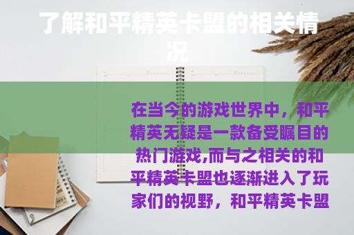 了解和平精英卡盟的相关情况