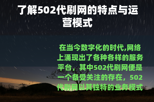 了解502代刷网的特点与运营模式