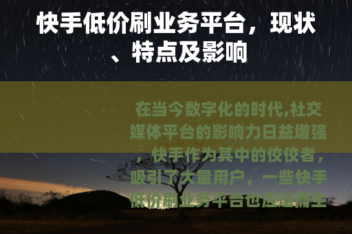 快手低价刷业务平台，现状、特点及影响