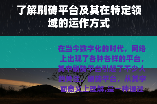 了解刷砖平台及其在特定领域的运作方式