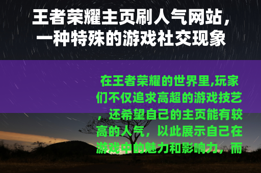 王者荣耀主页刷人气网站，一种特殊的游戏社交现象