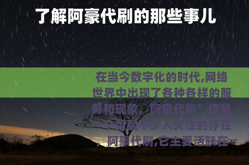 了解阿豪代刷的那些事儿