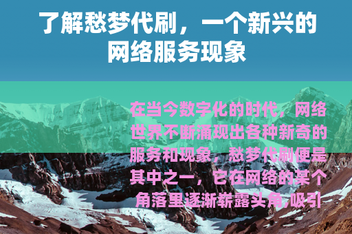 了解愁梦代刷，一个新兴的网络服务现象