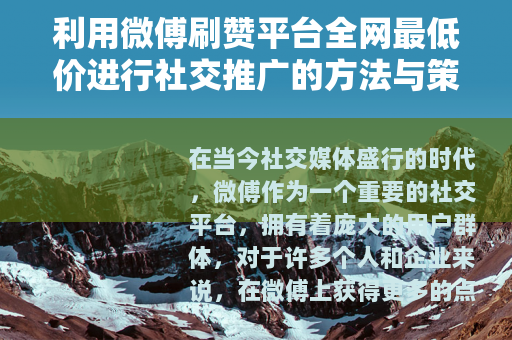利用微傅刷赞平台全网最低价进行社交推广的方法与策略
