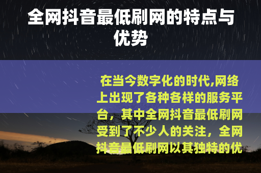 全网抖音最低刷网的特点与优势