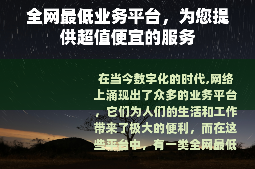 全网最低业务平台，为您提供超值便宜的服务