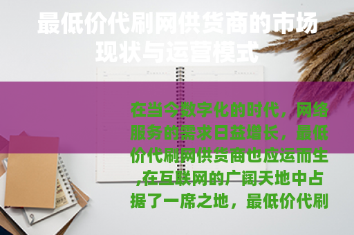 最低价代刷网供货商的市场现状与运营模式