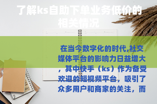 了解ks自助下单业务低价的相关情况