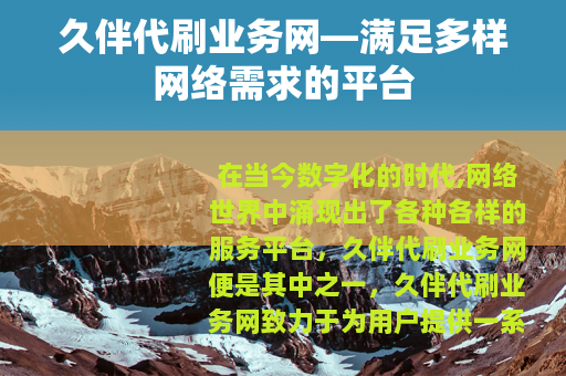 久伴代刷业务网—满足多样网络需求的平台