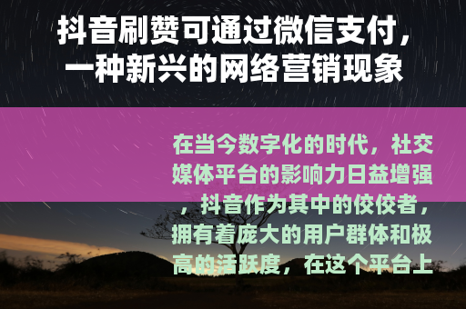 抖音刷赞可通过微信支付，一种新兴的网络营销现象