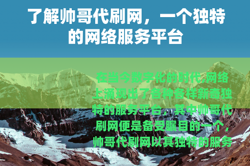 了解帅哥代刷网，一个独特的网络服务平台