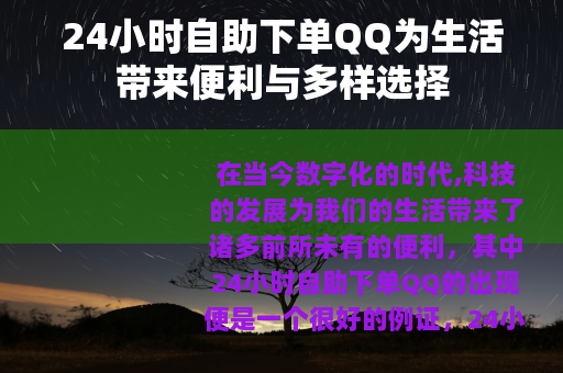 24小时自助下单QQ为生活带来便利与多样选择