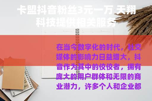 卡盟抖音粉丝3元一万 天翔科技提供相关服务
