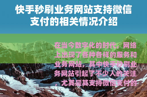 快手秒刷业务网站支持微信支付的相关情况介绍