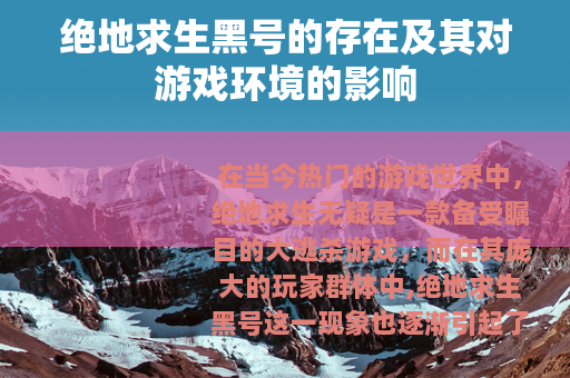 绝地求生黑号的存在及其对游戏环境的影响