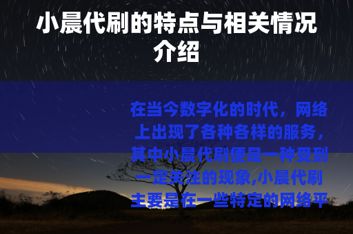 小晨代刷的特点与相关情况介绍