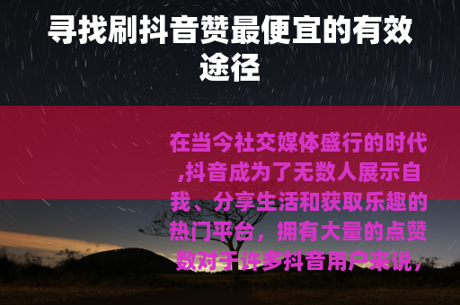 寻找刷抖音赞最便宜的有效途径