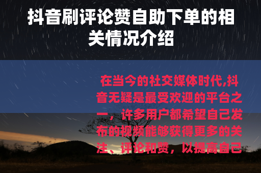 抖音刷评论赞自助下单的相关情况介绍